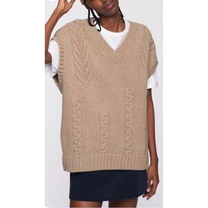 NWT KOTN Unisex Cable Knit Vest Porcini Melange Sz L Oversized V Neck Lambswool